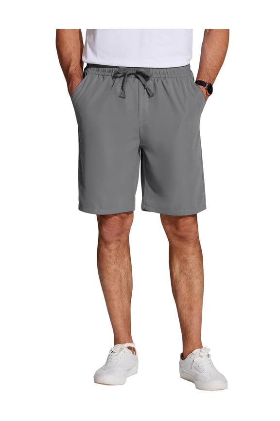 Men's Flat Front Shorts Casual Classic Fit 7" Elastic Waist Drawstring Walking Shorts with Pockets