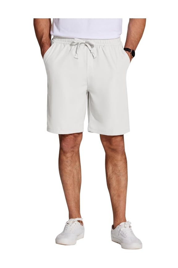 Men's Flat Front Shorts Casual Classic Fit 7" Elastic Waist Drawstring Walking Shorts with Pockets
