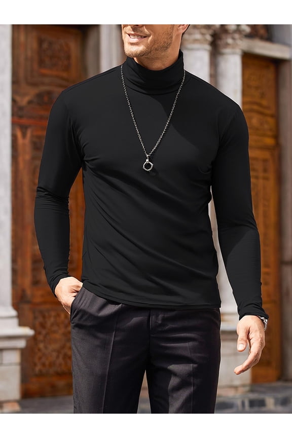 Men's Casual Slim Fit Turtleneck T Shirts Lightweight Basic Cotton Pullovers