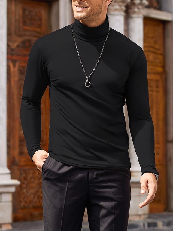 Men's Casual Slim Fit Turtleneck T Shirts Lightweight Basic Cotton Pullovers