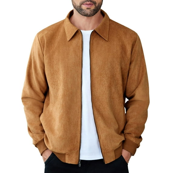 COOFANDY Men's Flight Suede Jacket Aviator Bomber Jacket Vintage Suede Jaket Leather Coat