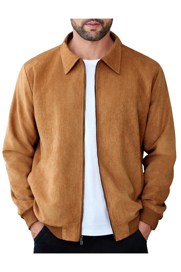 Men's Leather Jacket Slim Fit Jacket With Pockets Buckskin Jacket