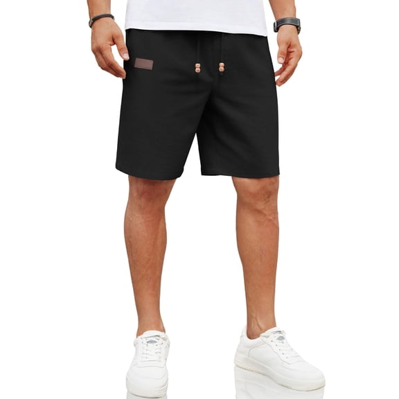 COOFANDY Mens Casual Elastic Waist Shorts Linen Summer Beach 9 Inch Inseam Stretch Waistband Shorts