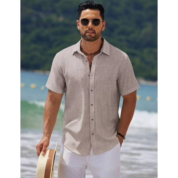 COOFANDY Mens Linen Button Up Shirt Casual Beach Shirts Summer Button Down Short Sleeve