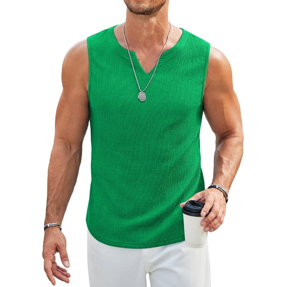 COOFANDY Men's Casual Tank Tops Knit V Neck Sleeveless T Shirts 2 Pack Summer Beach Lightweight Muscle Tee