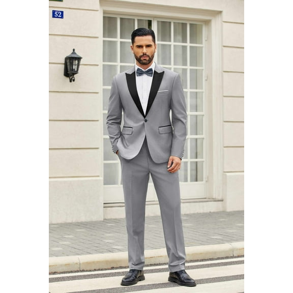 COOFANDY Men's 2 Piece Suit Slim Fit One Button Tuxedo Jacket Pants for Wedding Prom Business