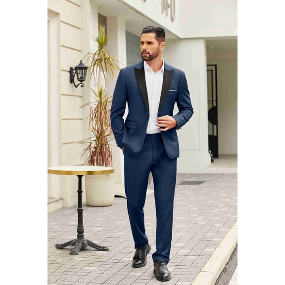 COOFANDY Men's 2 Piece Suit Slim Fit One Button Tuxedo Jacket Pants for Wedding Prom Business