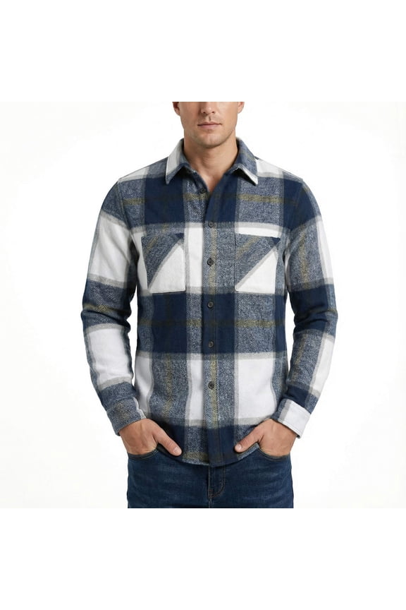 Mens Coat Shirt Long Sleeve Flannel Jacket Classic Plaid Shirt Lightweight Hunting Shirt