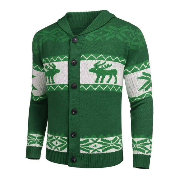Men's Christmas Cardigans Ugly Xmas Sweaters Reindeer Snowflake Shawl Collar Knitted Cardigan Sweater