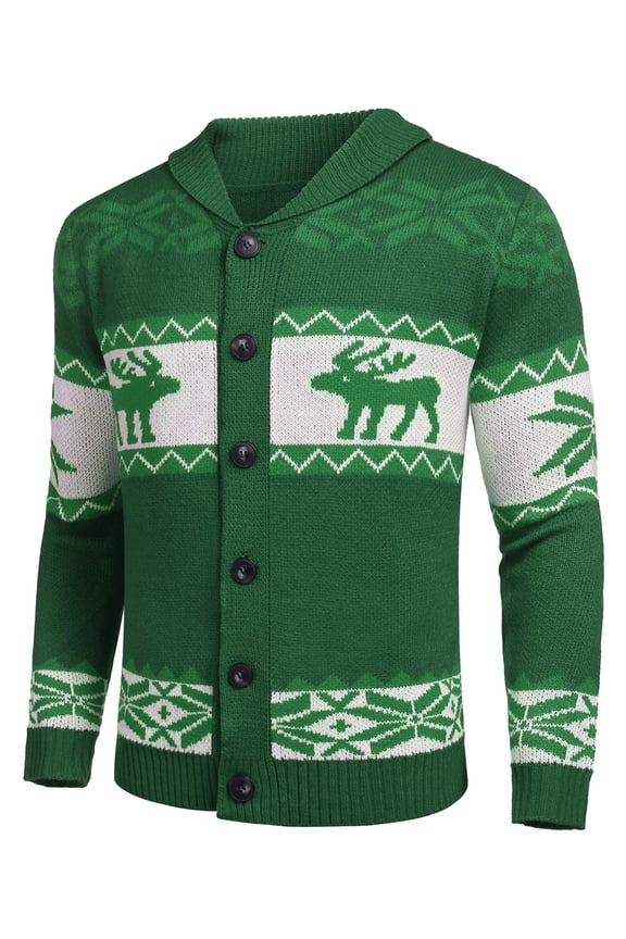 Men's Christmas Cardigans Ugly Xmas Sweaters Reindeer Snowflake Shawl Collar Knitted Cardigan Sweater