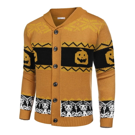 Men's Christmas Cardigans Ugly Xmas Sweaters Reindeer Snowflake Shawl Collar Knitted Cardigan Sweater