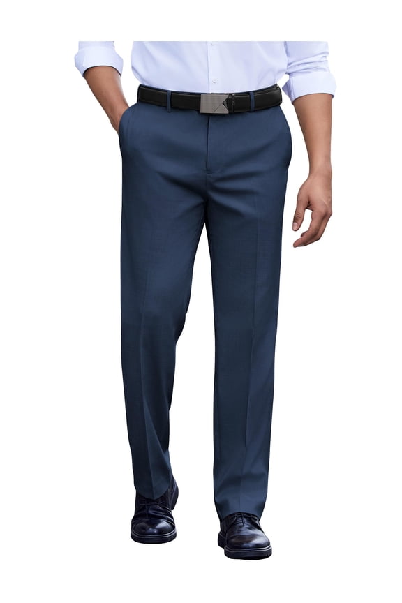 Men's Classic Dress Pants Flat Front Hidden Expandable Waistband Casual Suit Pant