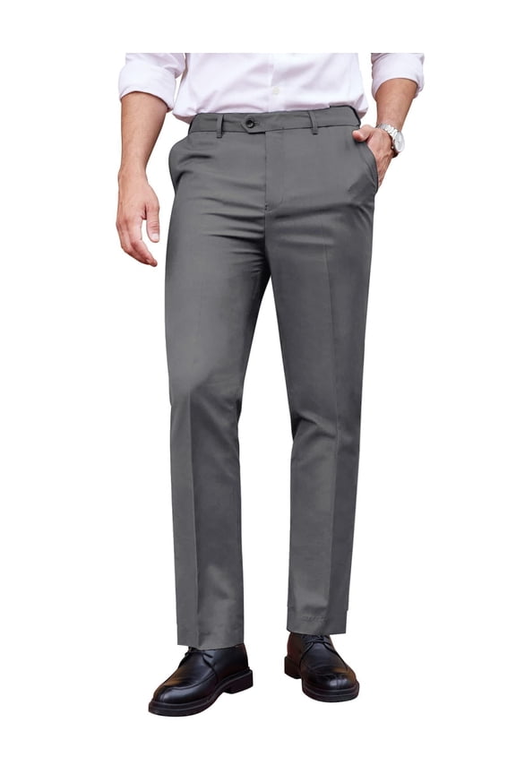 Men's Classic Fit Dress Pants Flat Front Straight Formal Pants Wrinkle Free Expandable Waist Suit Pants