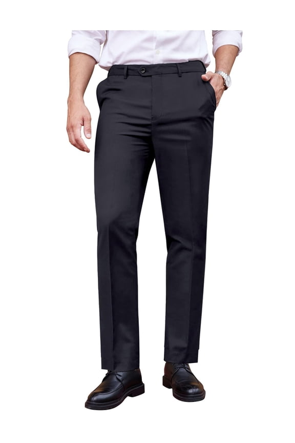 Men's Classic Fit Dress Pants Flat Front Straight Formal Pants Wrinkle Free Expandable Waist Suit Pants