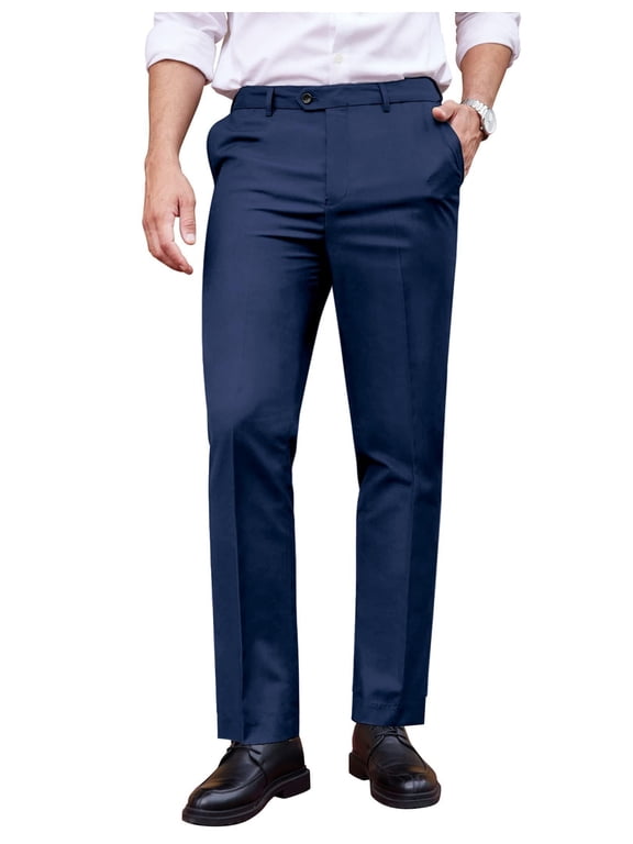 Men's Classic Fit Dress Pants Flat Front Straight Formal Pants Wrinkle Free Expandable Waist Suit Pants