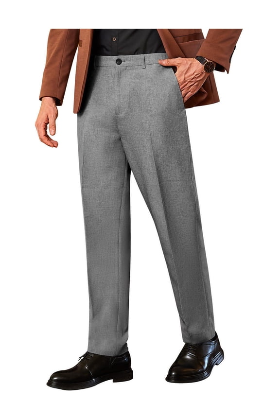 Men Straight Leg Dress Pant Lightweight Elastic Waist Pant with Pockets