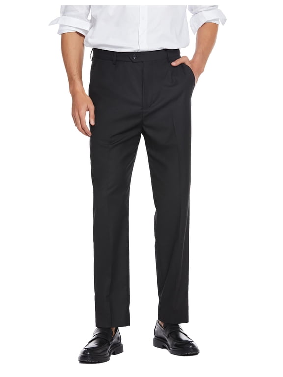 Men's Classic Fit Flat Front Dress Pants No Iron Premium Casual Pants Expandable Waist Suit Pants 34W29L Black