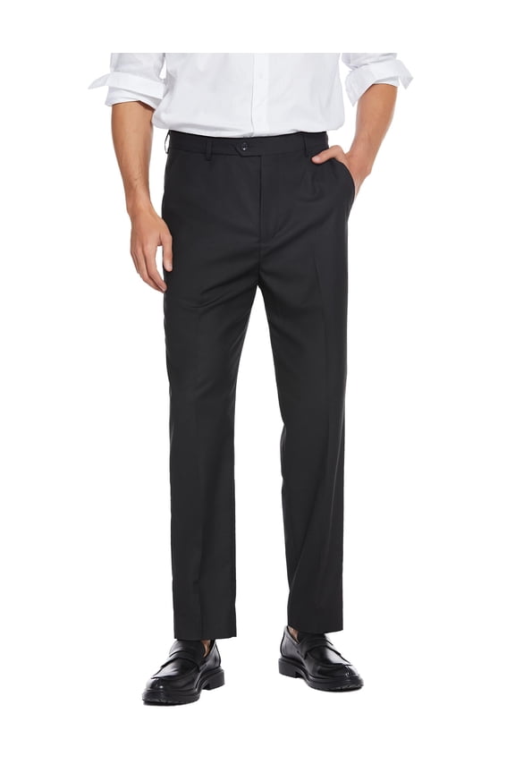 Men's Classic Fit Flat Front Dress Pants No Iron Premium Casual Pants Expandable Waist Suit Pants 34W29L Black