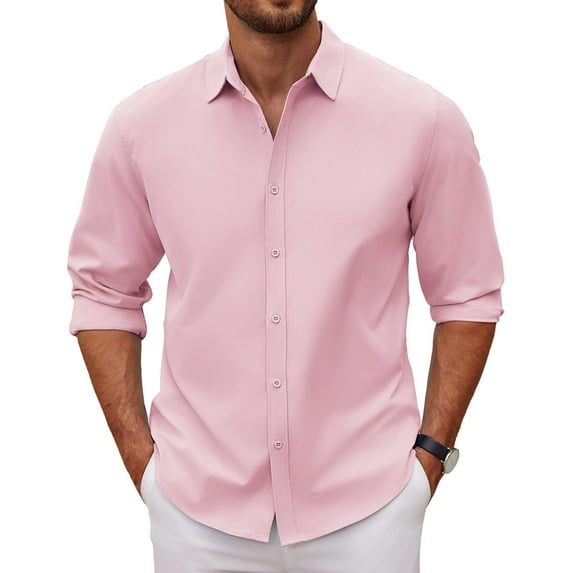 COOFANDY Men's Classic Soild Oxford Shirts Long Sleeve Untucked Shirt Button Down Chambray Shirt Vacation Party Shirt