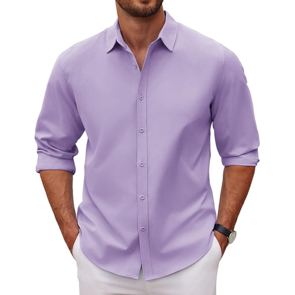 COOFANDY Men's Classic Soild Oxford Shirts Long Sleeve Untucked Shirt Button Down Chambray Shirt Vacation Party Shirt