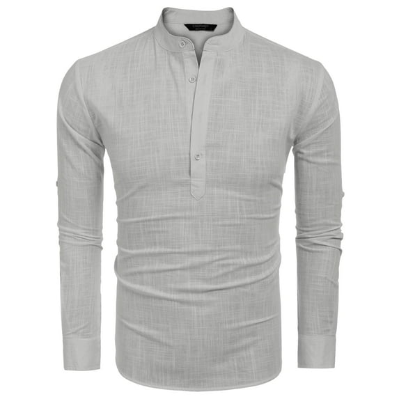 Coshow Men's Cotton Henley Shirt Long Sleeve Hippie Casual Beach T Shirts