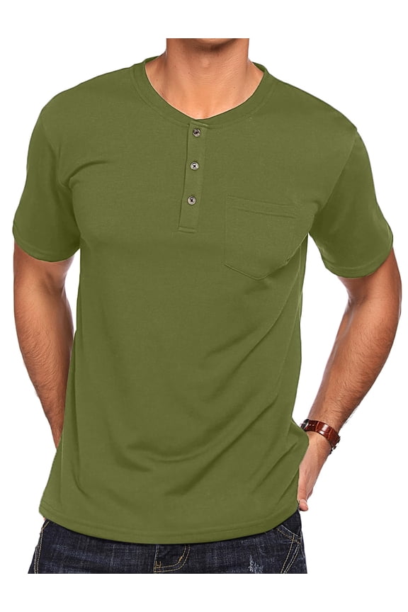 Men's Cotton Henley Shirts Short Sleeve Casual Basic Tees Classic Henley Summer Solid T Shirts with Pocket