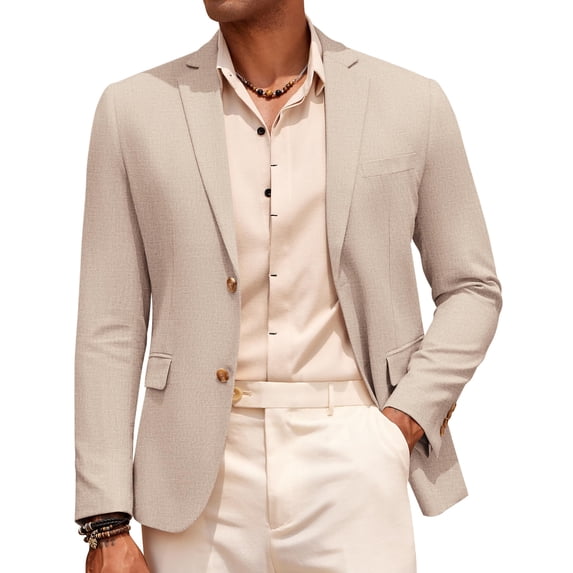 COOFANDY Men's Cotton Linen Blazer Slim Fit Linen Sport Coat Two Button Linen Jacket with Pockets