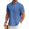 thumbnail image 1 of COOFANDY Men's Cotton Linen Henley Shirt Short Sleeve Hippie Casual Beach T-Shirts with Pocket, 1 of 8