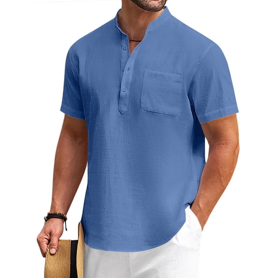 COOFANDY Men's Cotton Linen Henley Shirt Short Sleeve Hippie Casual Beach T-Shirts with Pocket