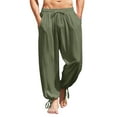 thumbnail image 1 of COOFANDY Men&Women Cotton Linen Harem Pants Drawstring Casual Cropped Trouserss Lightweight Loose Beach Yoga Pants with Pockets, 1 of 9