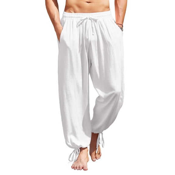COOFANDY Men&Women Cotton Linen Harem Pants Drawstring Casual Cropped Trouserss Lightweight Loose Beach Yoga Pants with Pockets