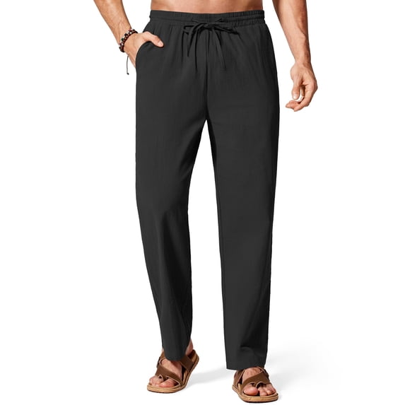 COOFANDY Men's Cotton Linen Pants Elastic Waist Drawstring Summer Beach Trousers Casual Yoga Pant