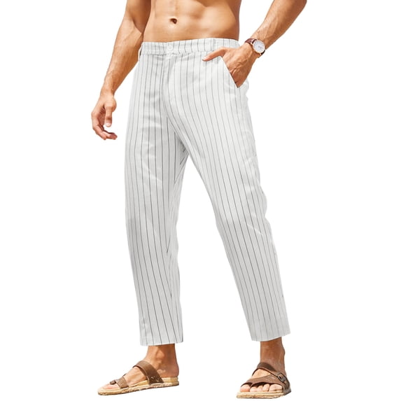 COOFANDY Men's Cotton Linen Pants Elastic Waist Lightweight Casual Pants Relaxed Fit Yoga Beach Pants with Pockets