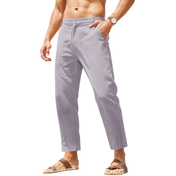 COOFANDY Men's Cotton Linen Pants Elastic Waist Lightweight Casual Pants Relaxed Fit Yoga Beach Pants with Pockets