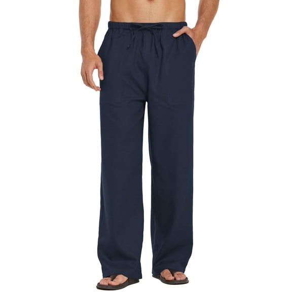 COOFANDY Men's Cotton Linen Pants Elastic Waist Linen Dress Pants Big and Tall Linen Pants