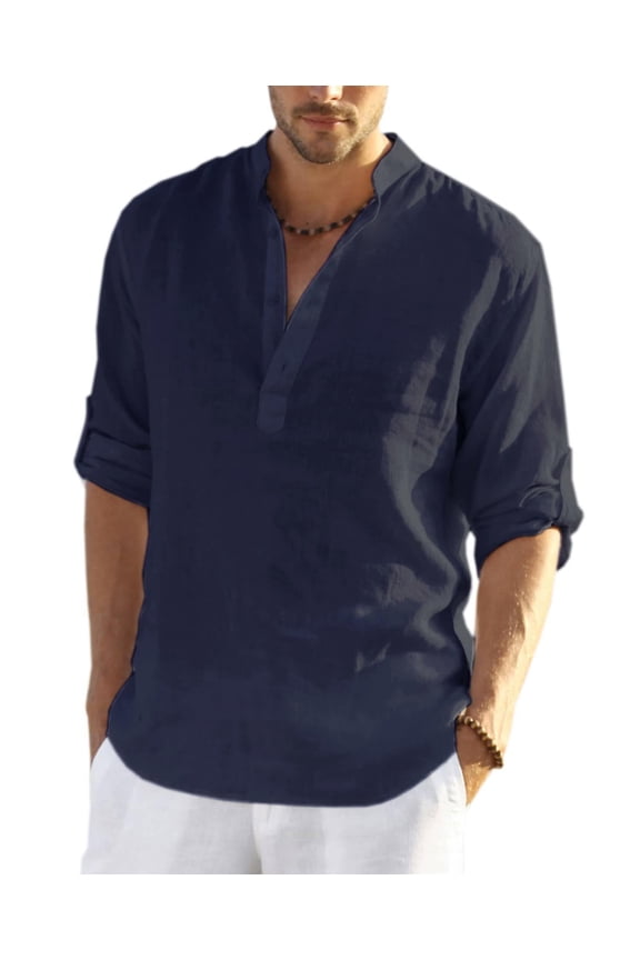 Men's Cotton Linen Shirts Long Sleeve Casual T-Shirts Hippie Summer Beach Tops