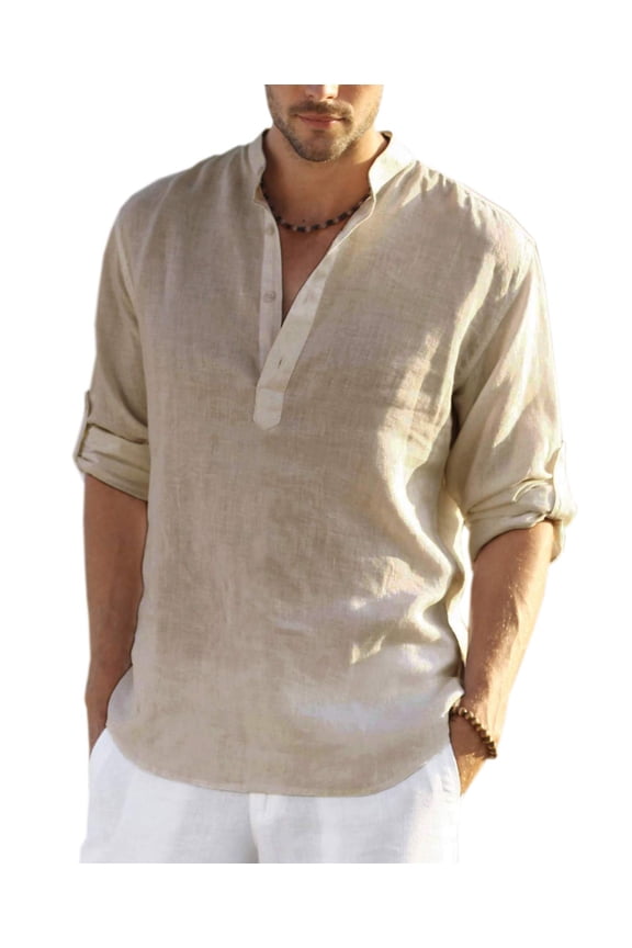 Men's Cotton Linen Shirts Long Sleeve Casual T-Shirts Hippie Summer Beach Tops