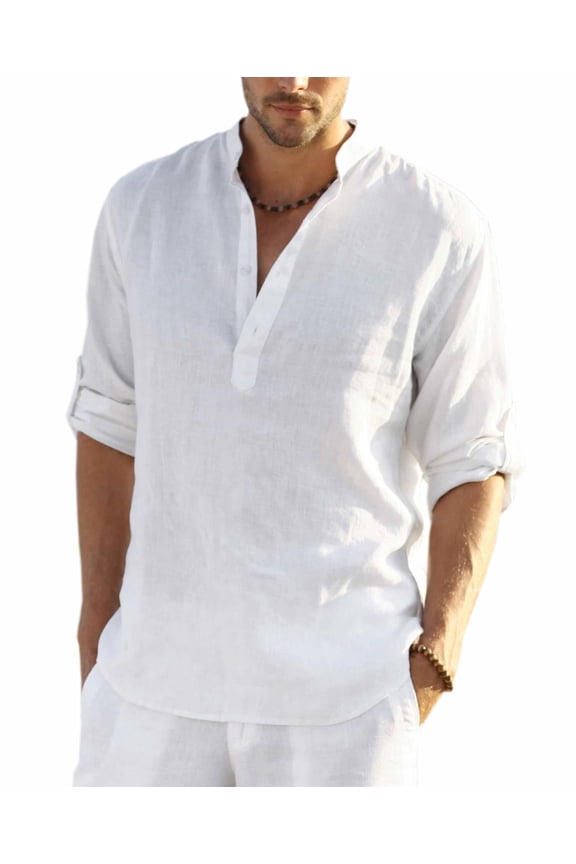 Men's Cotton Linen Shirts Long Sleeve Casual T-Shirts Hippie Summer Beach Tops