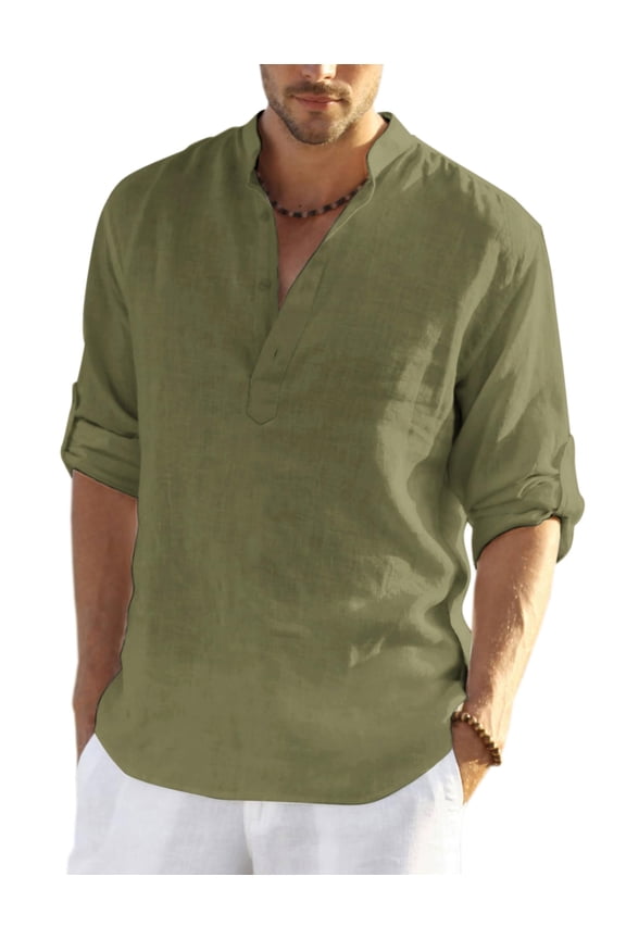 Men's Cotton Linen Shirts Long Sleeve Casual T-Shirts Hippie Summer Beach Tops