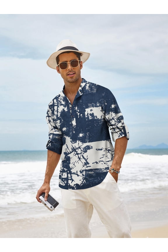 Men's Cotton Linen Shirts Long Sleeve Casual T-Shirts Hippie Summer Beach Tops