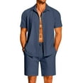 thumbnail image 1 of COOFANDY Mens Cotton Linen Two Piece Summer Sets Cruise Short Sleeve Button Down Shirts Casual Shorts Loungewear Suit, 1 of 4