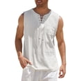 thumbnail image 1 of COOFANDY Men's Cotton Linen Tank Top Shirts Casual Sleeveless Lace Up Beach Hippie Tops Bohemian Renaissance Pirate Tunic, 1 of 10