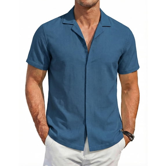 COOFANDY Men's Cotton Shirts Short Sleeve Button Down Shirts Casual Beach Summer Cuban Collar Shirt