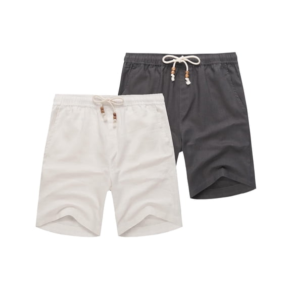 COOFANDY Men's Cotton Shorts Beach Elastic Waist Relaxed Fit Shorts Summer