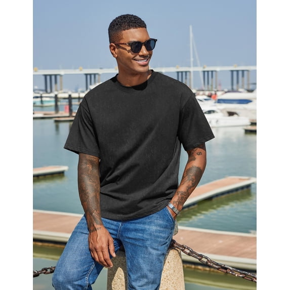 COOFANDY Men's Cotton T-Shirts Oversized Shirt Short Sleeves Streetwear Loose Fit Summer Tee Tops Washed Basic Unisex Shirts
