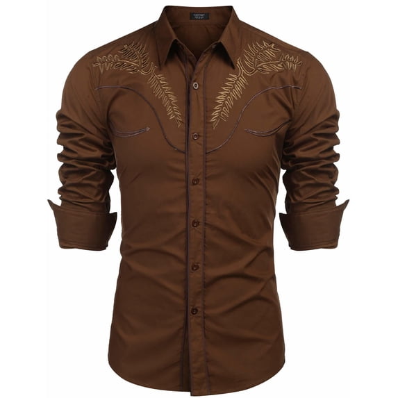 COOFANDY Cowboy Shirts for Men Long Sleeve Western Shirt Embroidered Button Up Shirts