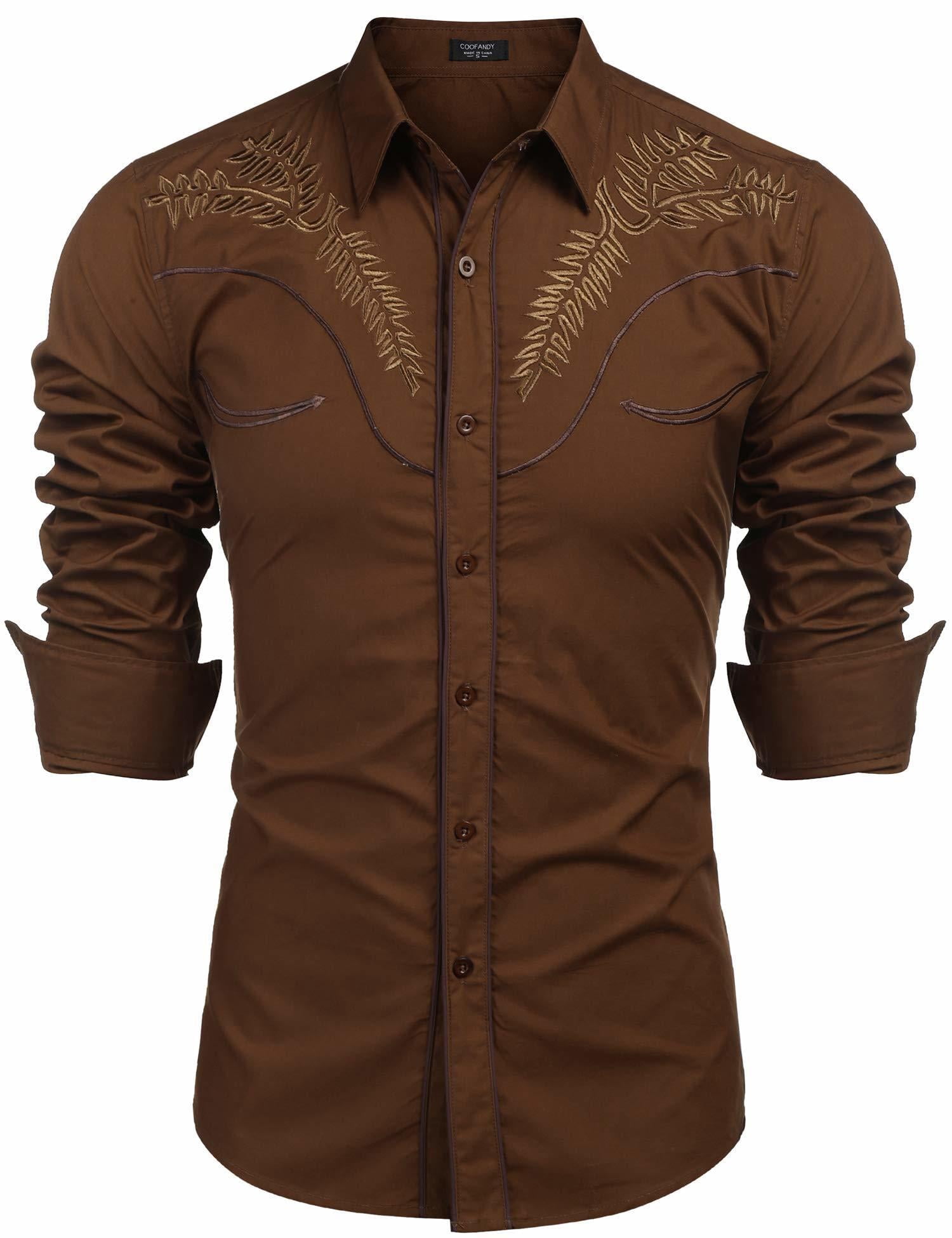 COOFANDY Cowboy Shirts for Men Long Sleeve Western Shirt Embroidered ...