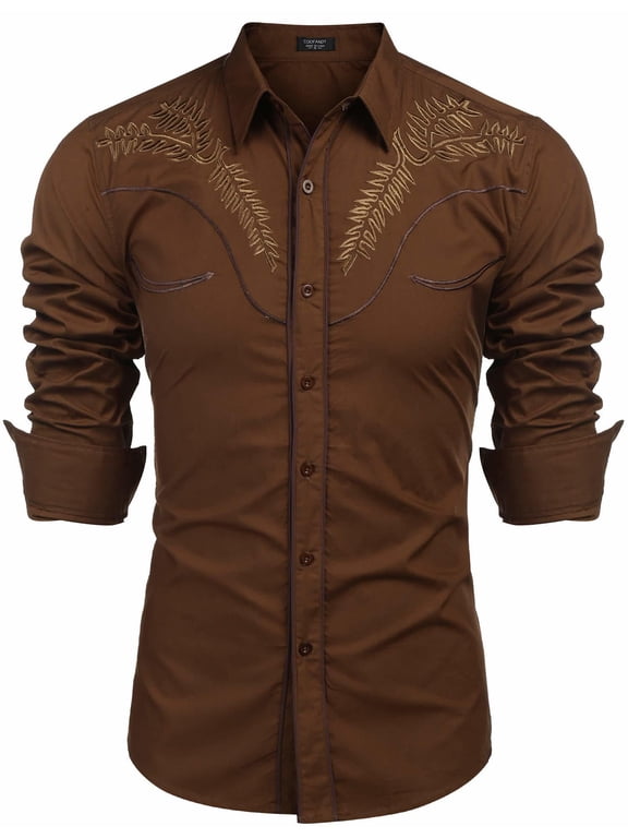 Cowboy Shirts for Men Long Sleeve Western Shirt Embroidered Button Up Shirts
