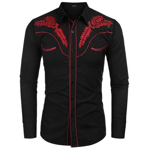 COOFANDY Cowboy Shirts for Men Long Sleeve Western Shirt Embroidered Button Up Shirts