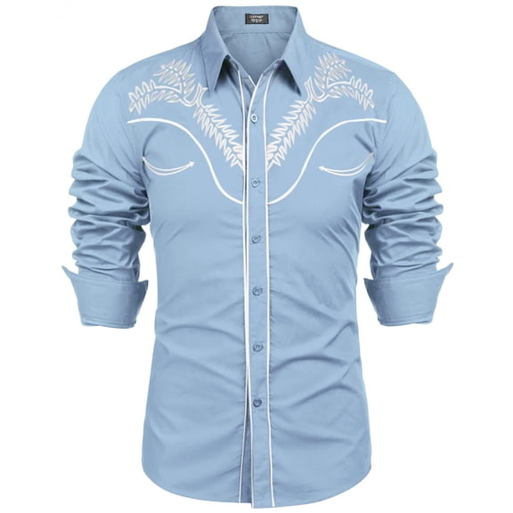 COOFANDY Cowboy Shirts for Men Long Sleeve Western Shirt Embroidered Button Up Shirts